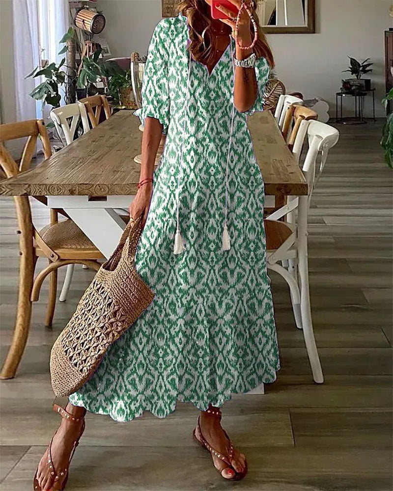 Suzanne | Women's Boho Vintage V-Neck Maxi Summer Dress