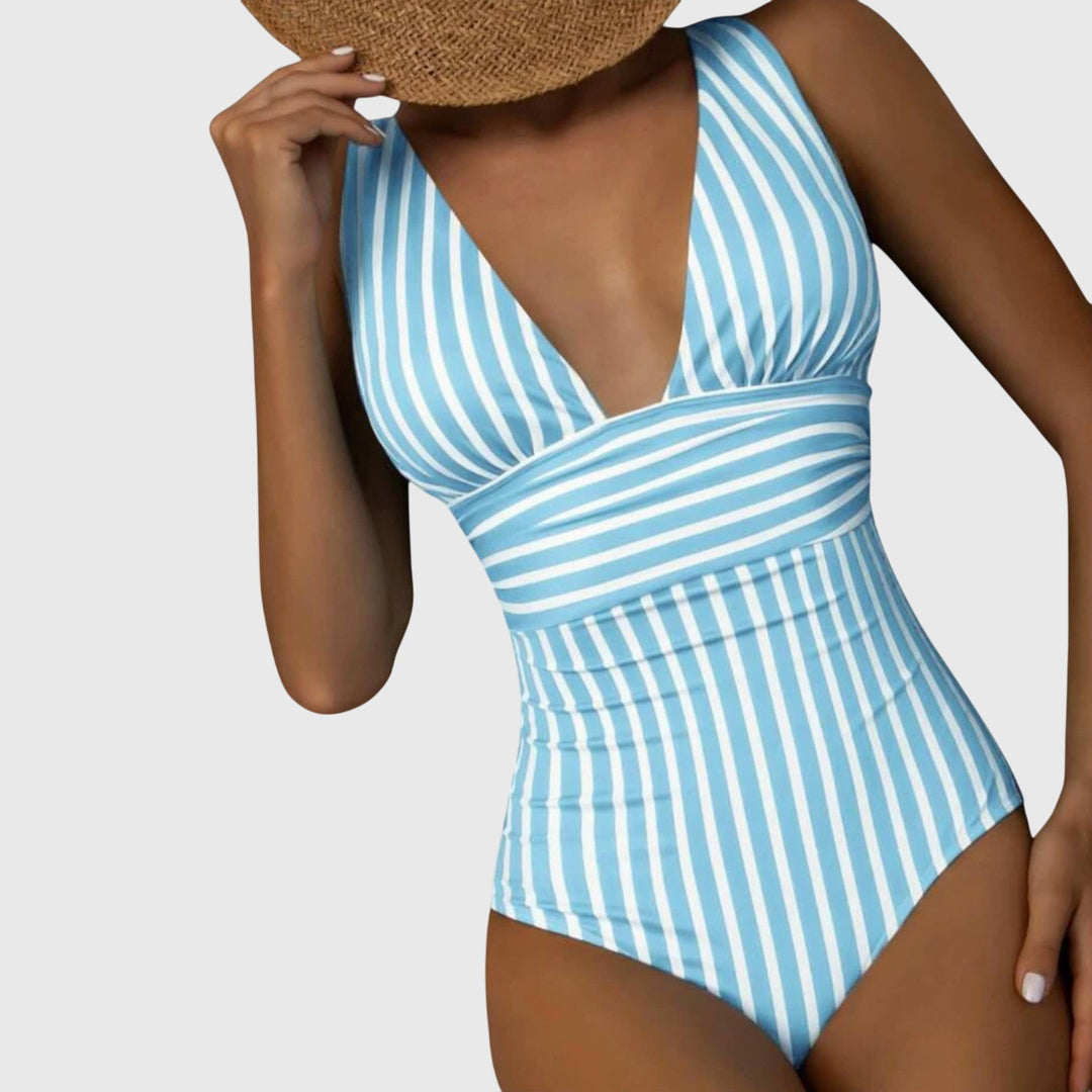 Aurora - Women's Striped One-Piece Swimsuit with Built-In Bra