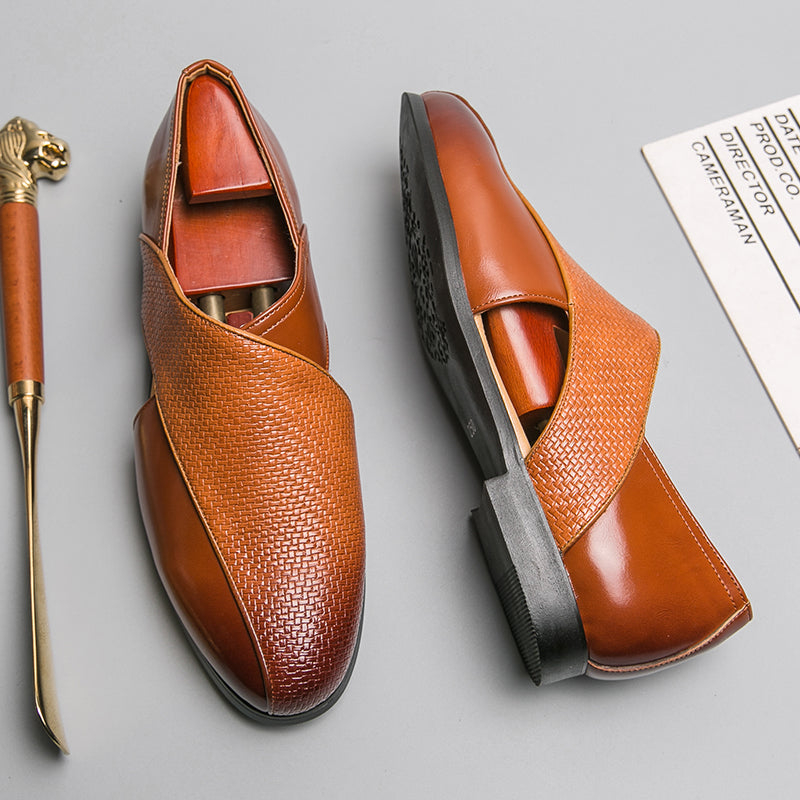 Breathable Leather Loafers — Women's Woven Summer Flat