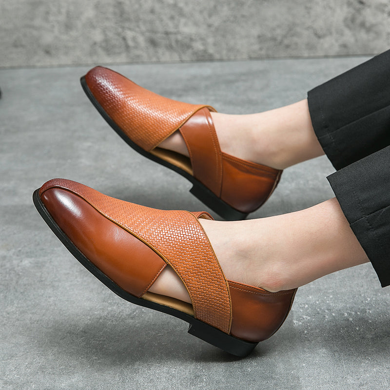 Breathable Leather Loafers — Women's Woven Summer Flat