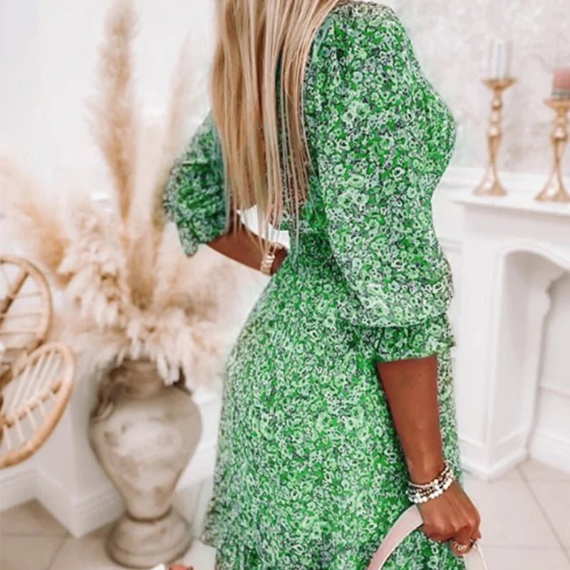 Sunna - Women's Floral Midi Dress — Smocked Waist & V-Neck
