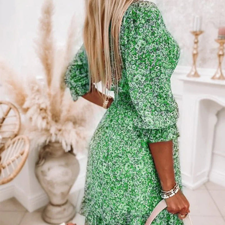 Sunna - Women's Floral Midi Dress — Smocked Waist & V-Neck