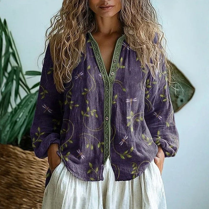 Brianna | Women's Vintage Leaf Print Shirt — Elegant Fit