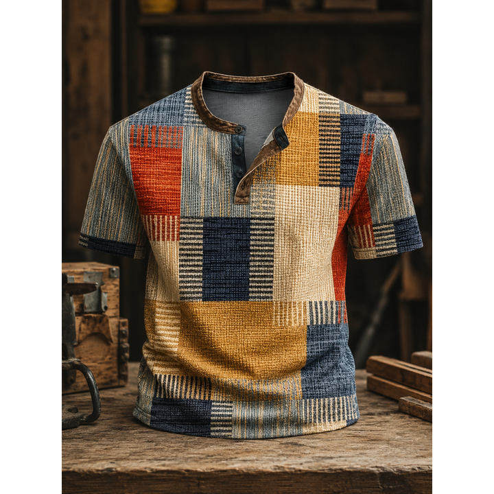 Aldwick | Men's Patchwork Short-Sleeve Henley Shirt