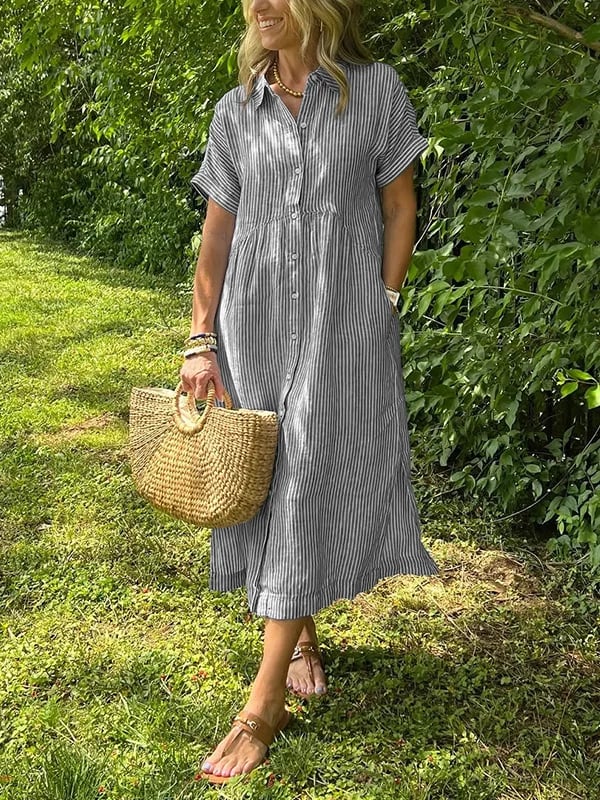 Emery | Women's Striped Maxi Shirt Dress — Elegant Fit