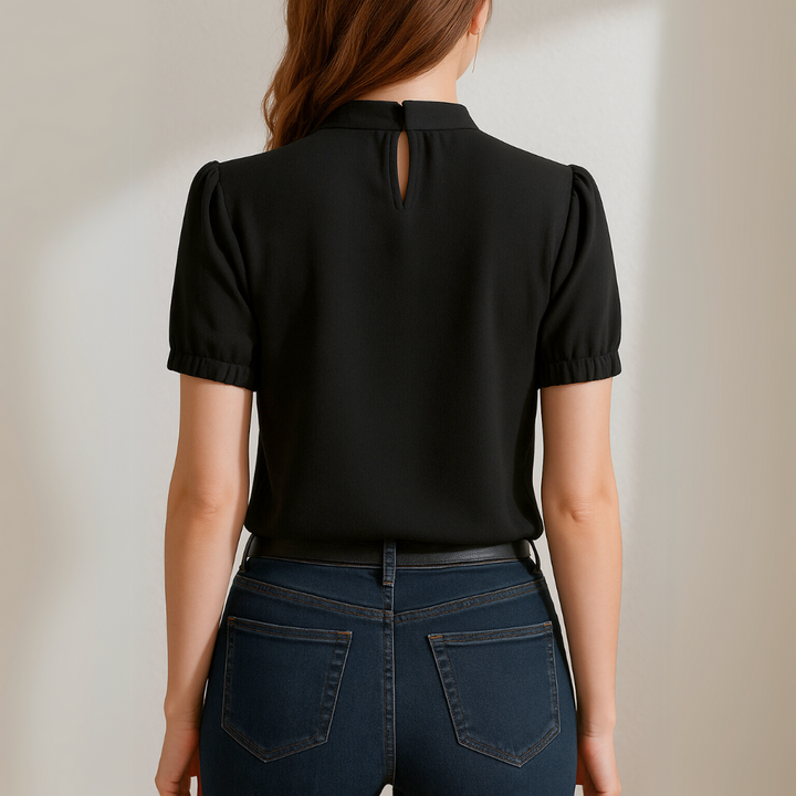 DIANA | Women's Black Pleated Top with Split Sleeves