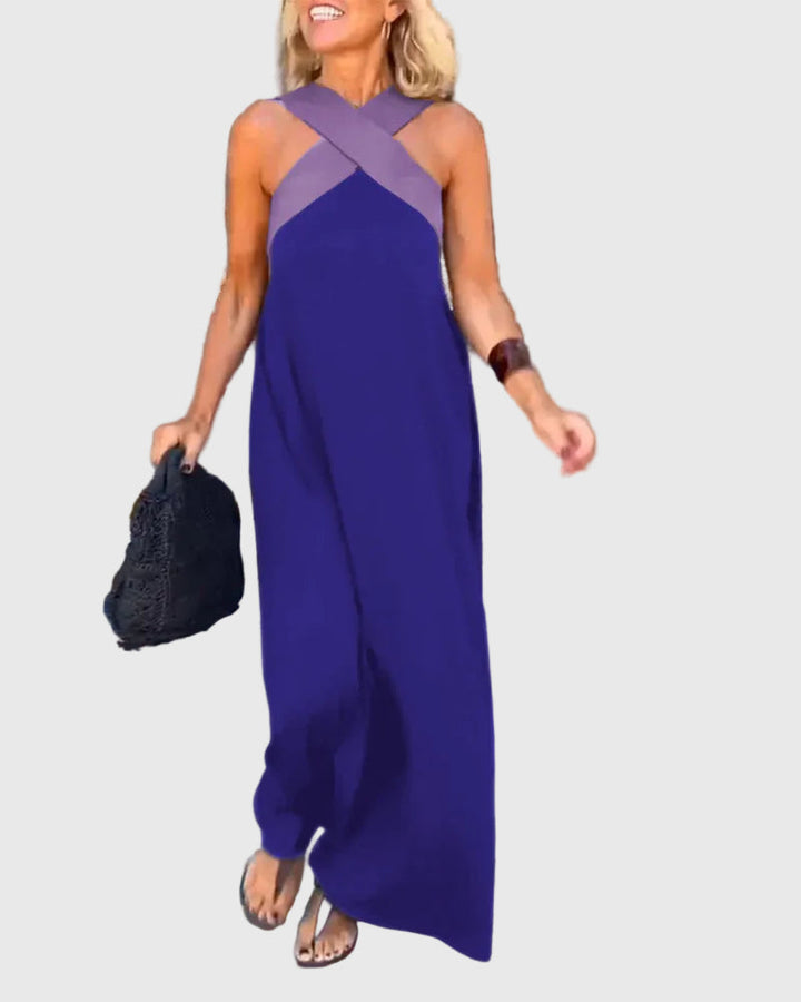 Elena | Women's Flowing Maxi Dress — Elegant Cross-Neck