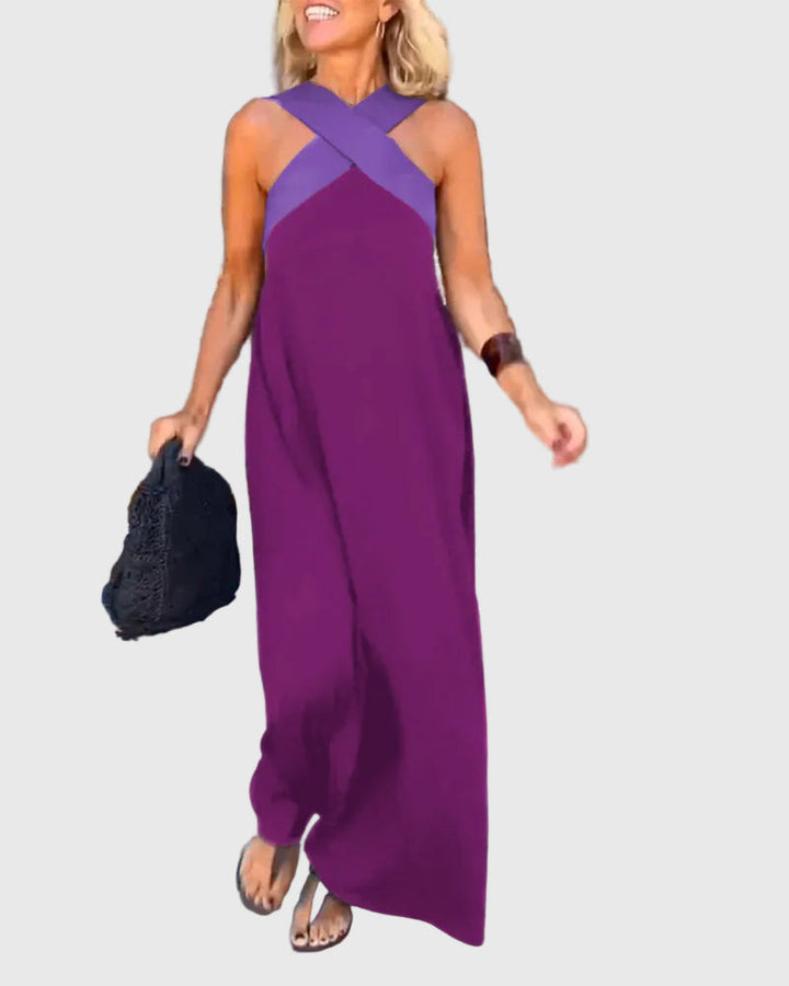 Elena | Women's Flowing Maxi Dress — Elegant Cross-Neck