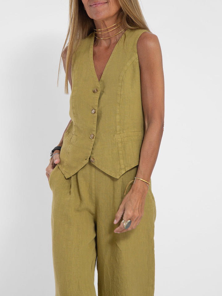 Suzanne - Women's Sleeveless V-Neck Vest & Wide-Leg Pants Set