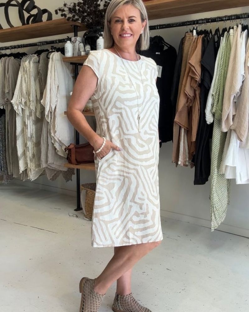 Meredith | Women's Elegant Round Neck Midi Dress — Relaxed Fit