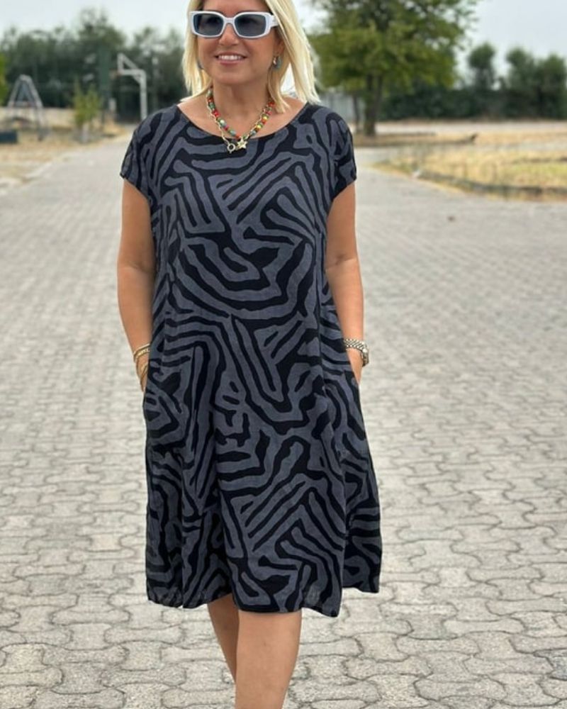 Meredith | Women's Elegant Round Neck Midi Dress — Relaxed Fit