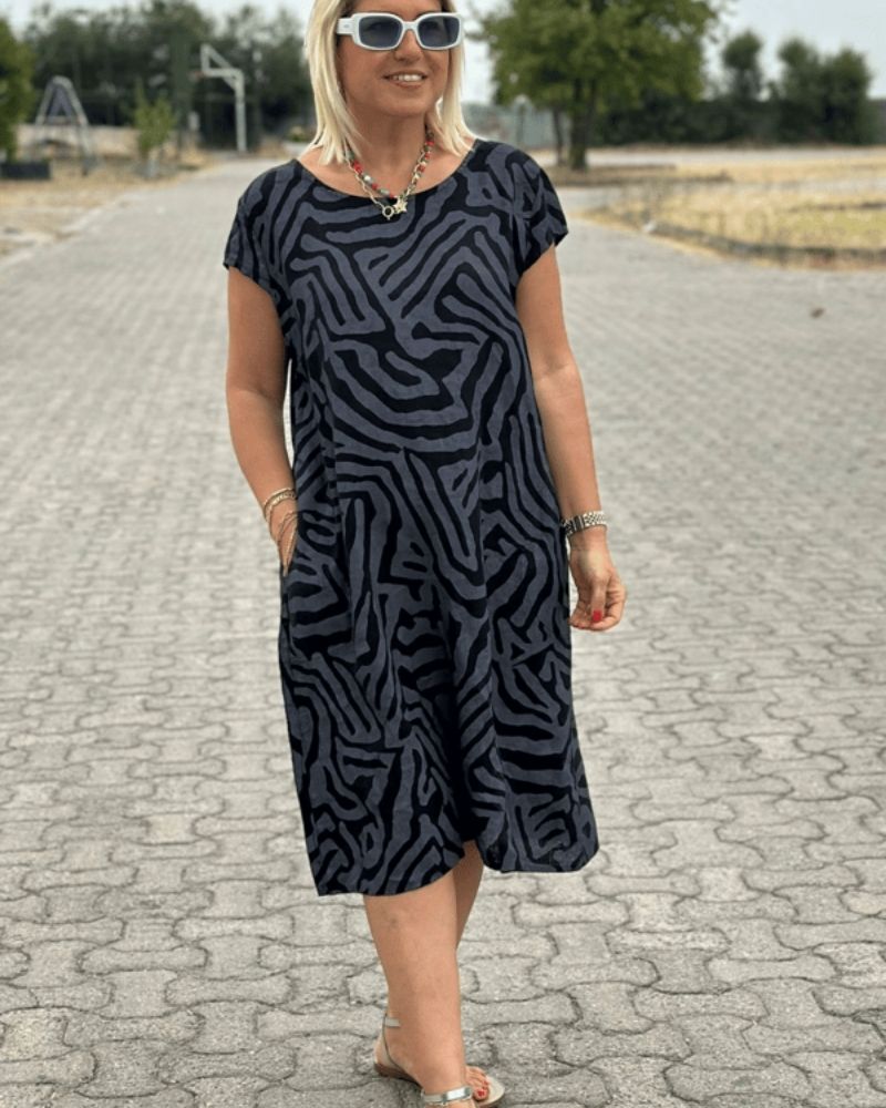 Meredith | Women's Elegant Round Neck Midi Dress — Relaxed Fit