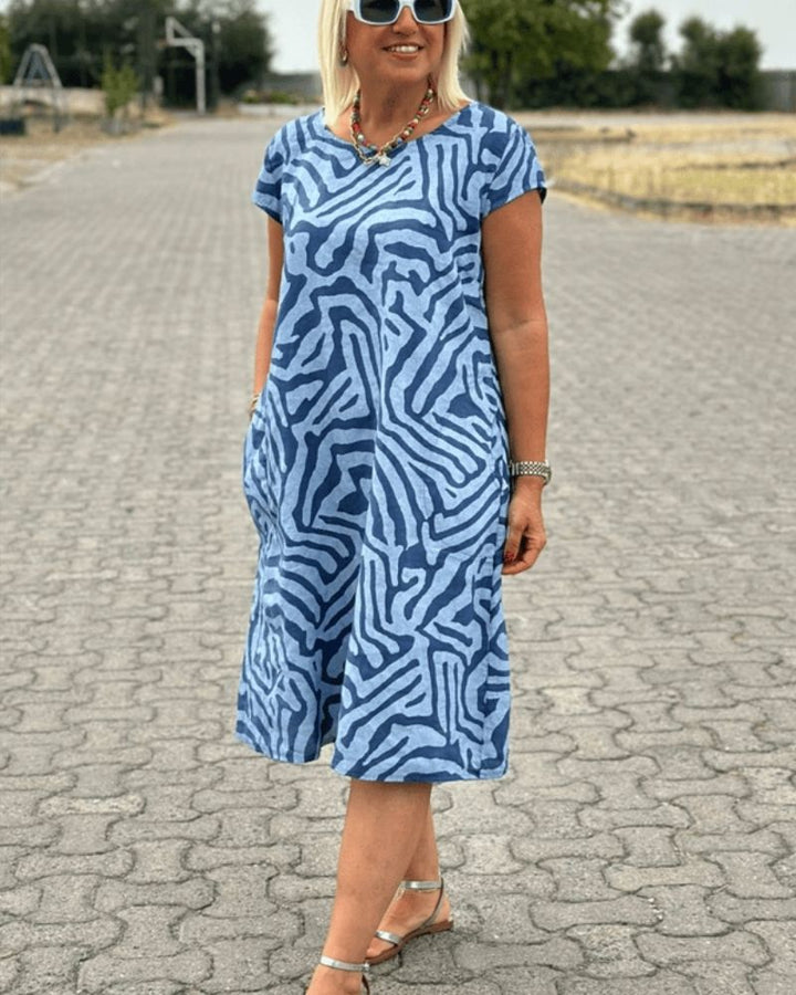 Meredith | Women's Elegant Round Neck Midi Dress — Relaxed Fit