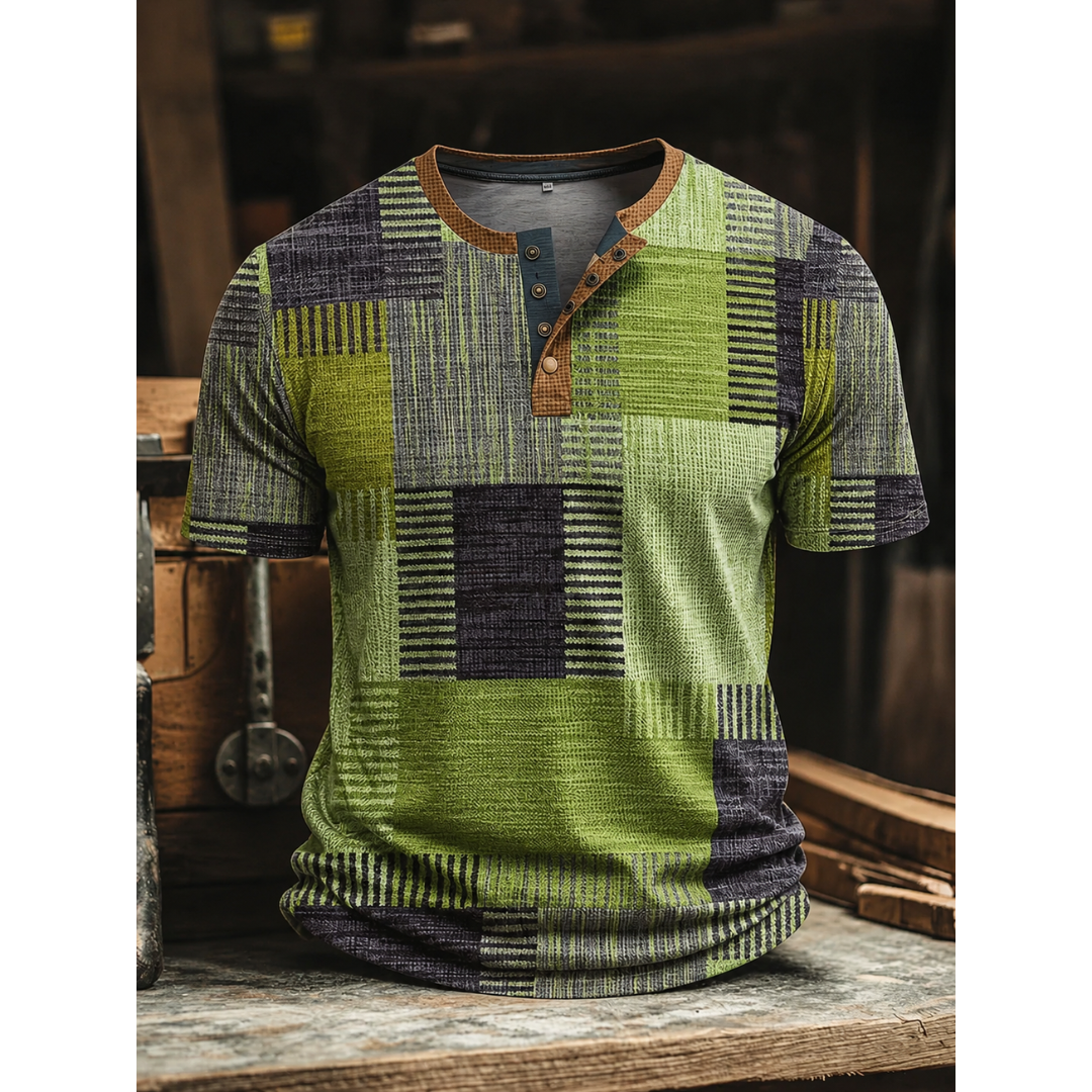 Aldwick | Men's Patchwork Short-Sleeve Henley Shirt