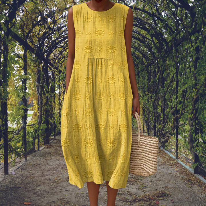 Aikaterini – Women's Sleeveless Midi Dress with Pockets