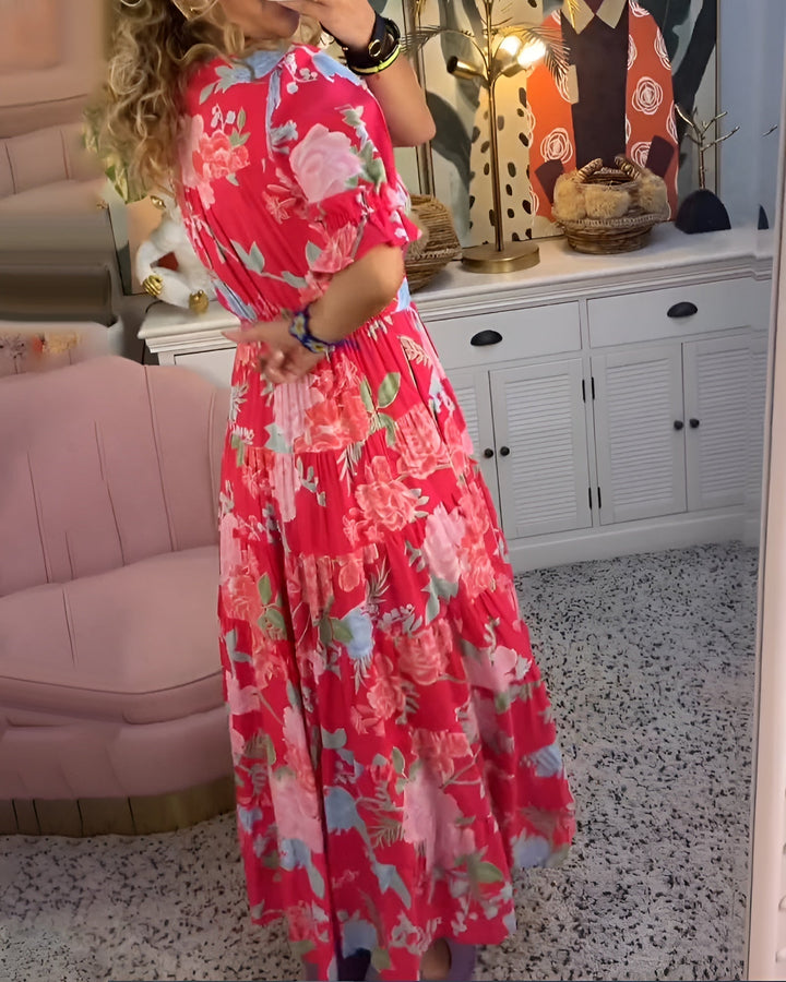 Carine - Women's Floral V-Neck Dress with Pockets
