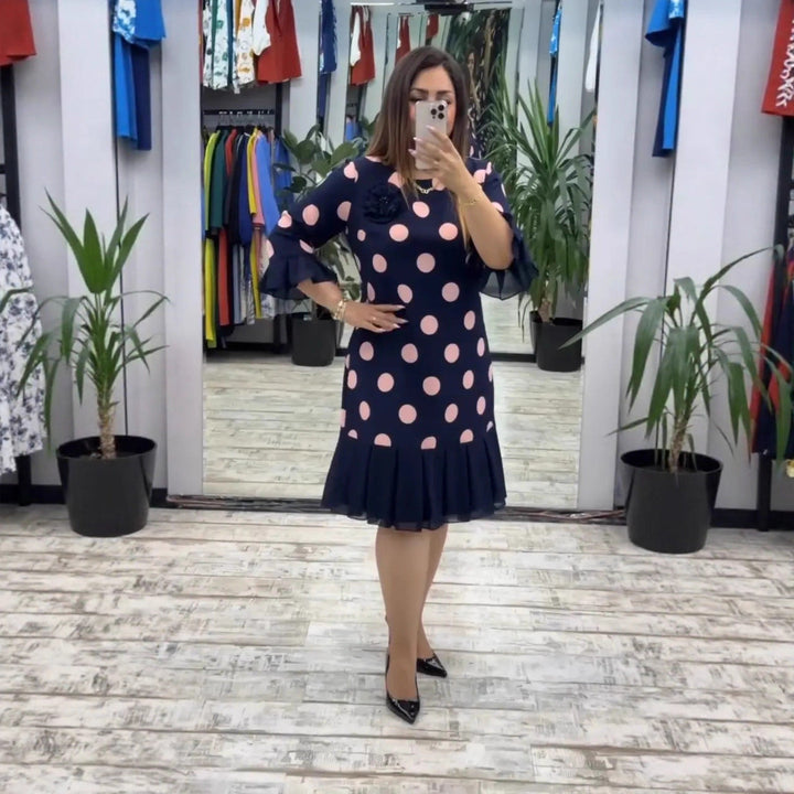VICTORIA | Women's Pleated Polka Dot A-Line Dress