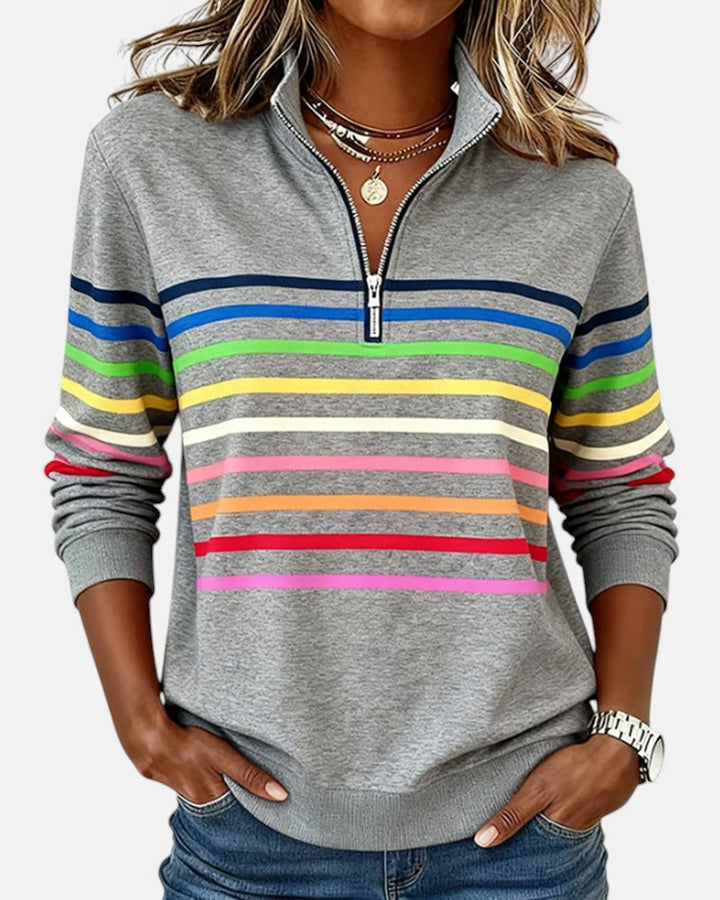 Vera - Women's Relaxed Striped Sweater with Zip Collar