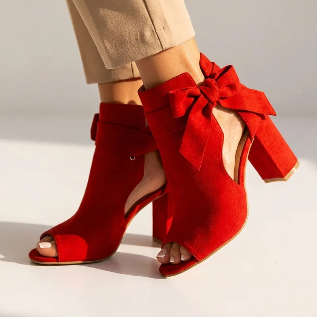 Marcella - Women's Block Heel Peep-Toe Heels — Bow Detail