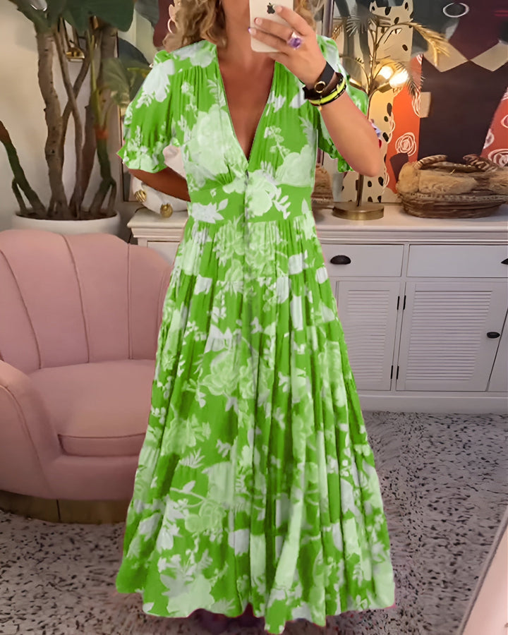 Carine - Women's Floral V-Neck Dress with Pockets