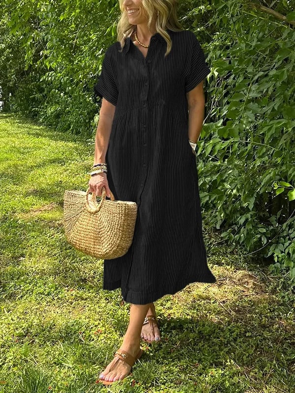 Emery | Women's Striped Maxi Shirt Dress — Elegant Fit