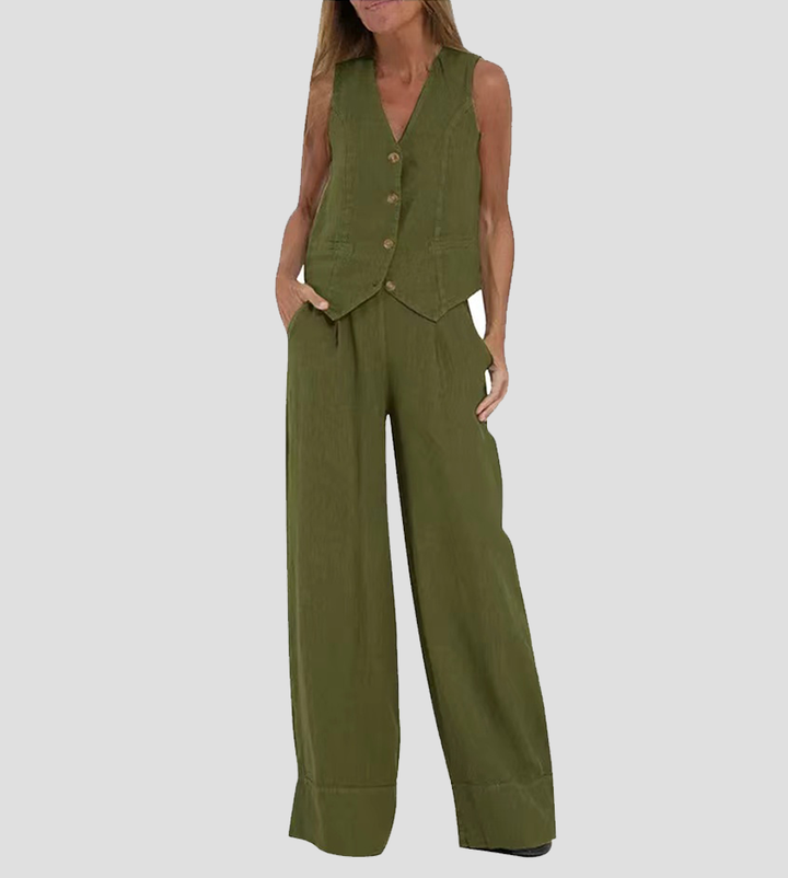Suzanne - Women's Sleeveless V-Neck Vest & Wide-Leg Pants Set