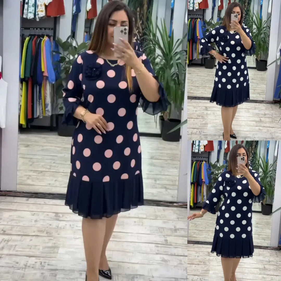 VICTORIA | Women's Pleated Polka Dot A-Line Dress