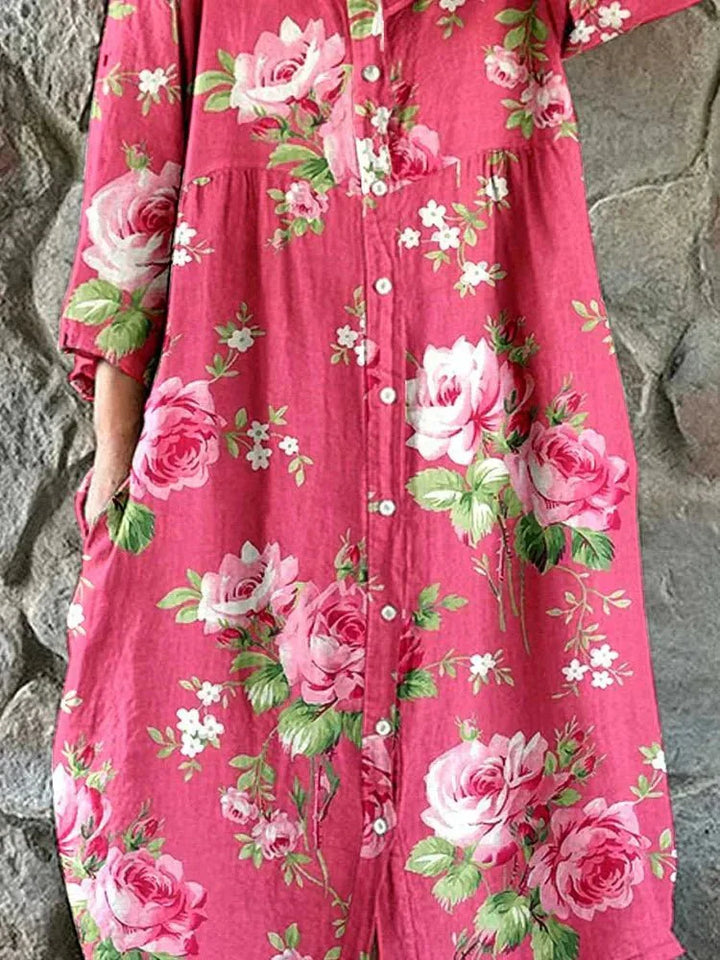 Maddie | Women's Floral Shirt Dress — Relaxed V-Neck Style