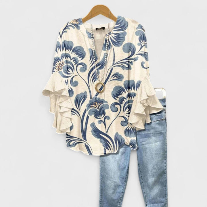 Cordelia | Women's Printed Ruffle-Sleeve Blouse — Relaxed Fit