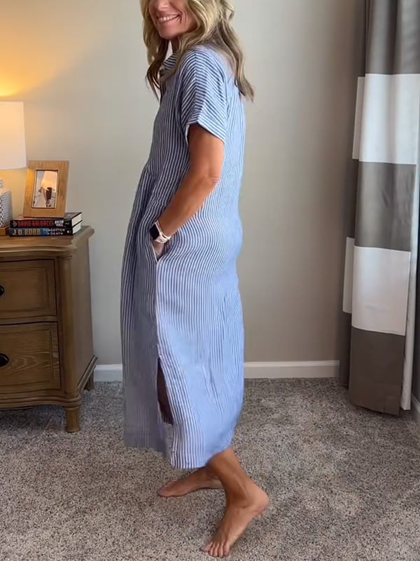 Emery | Women's Striped Maxi Shirt Dress — Elegant Fit
