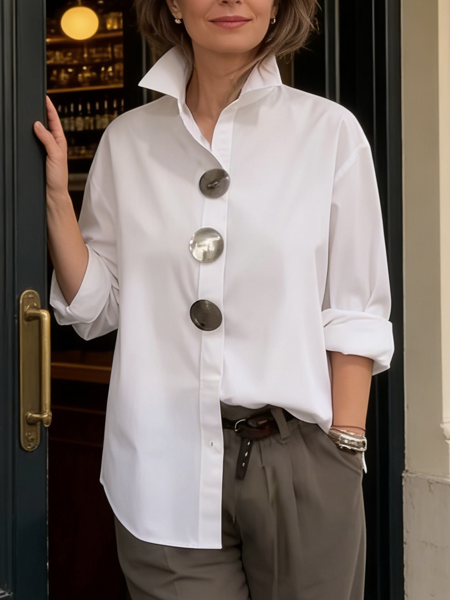 Rosaline - Women's Statement Stand Collar Blouse | Relaxed Fit