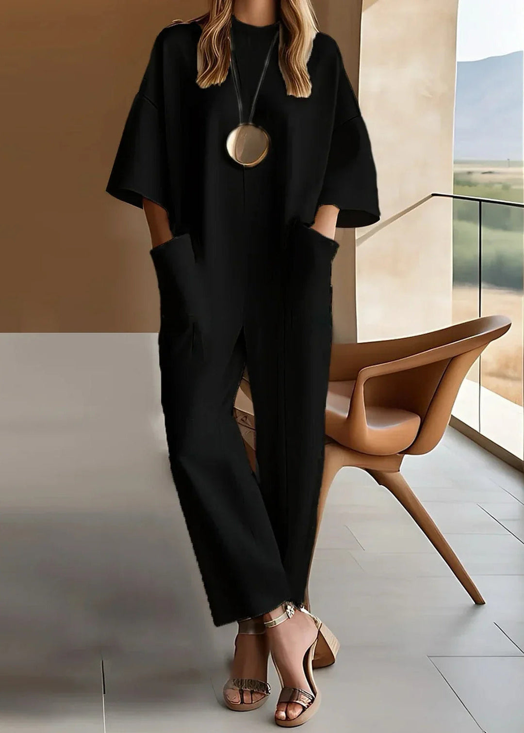 Emmy™ | Women's Elegant Short-Sleeve Jumpsuit — Relaxed Fit