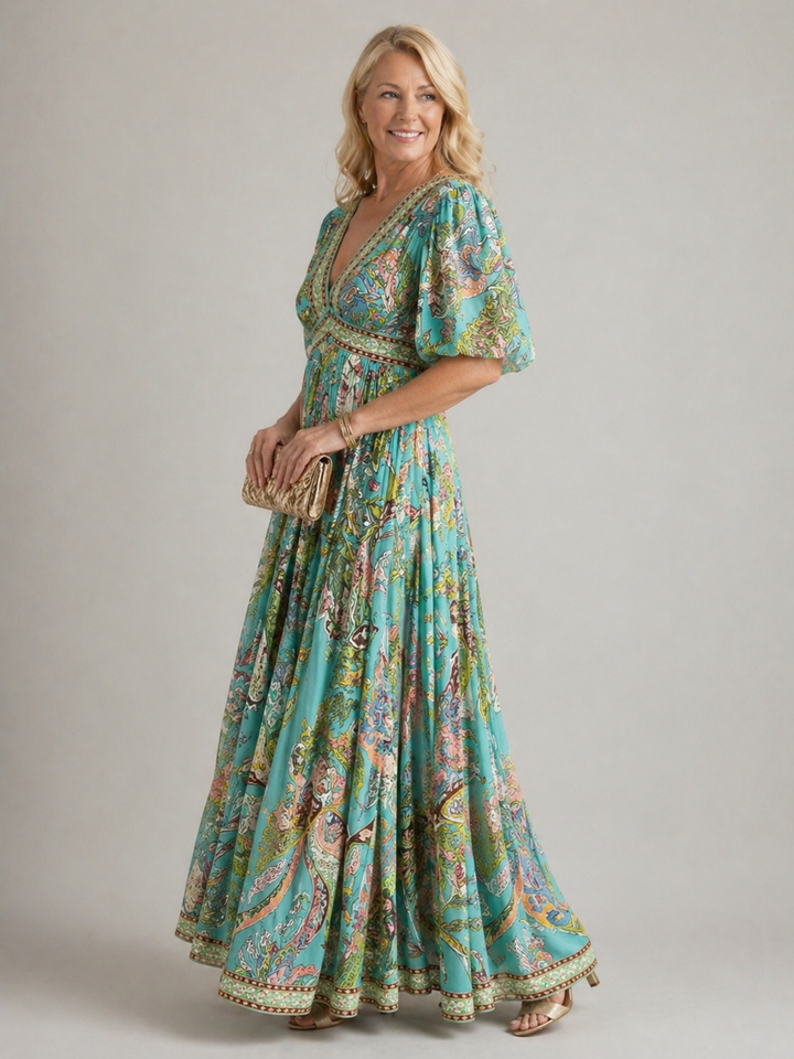 Luna | Airy maxi dress with puff sleeves and V-neck