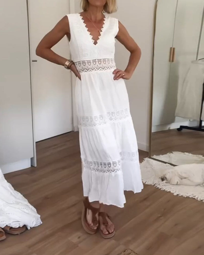 Clarissa | Women's Elegant Lace Midi Dress — V-Neck