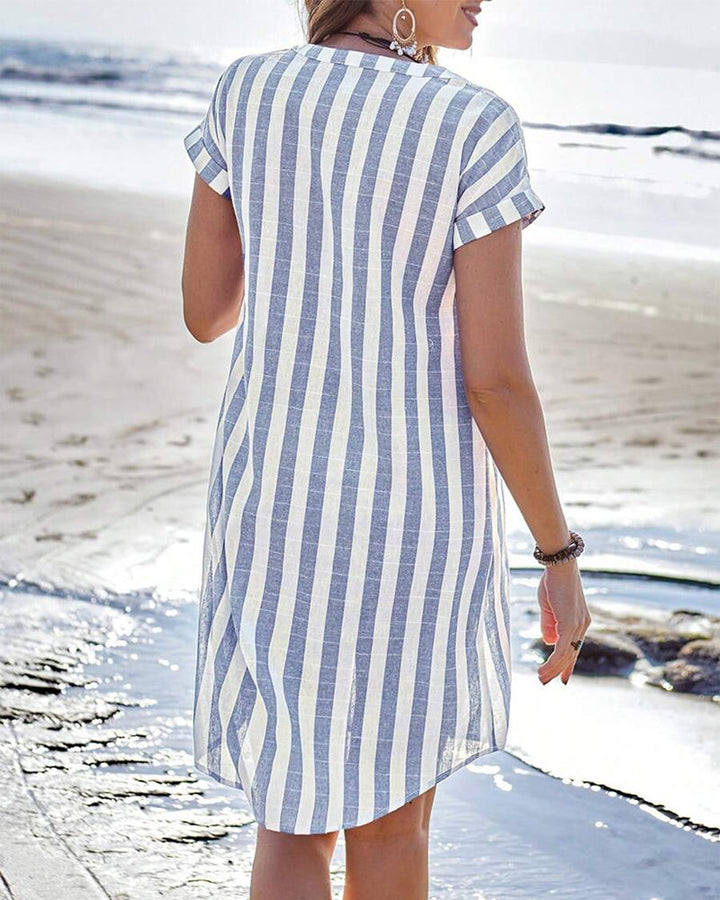 Audrey | Women's Elegant Striped Dress — Flowy Knee-Length