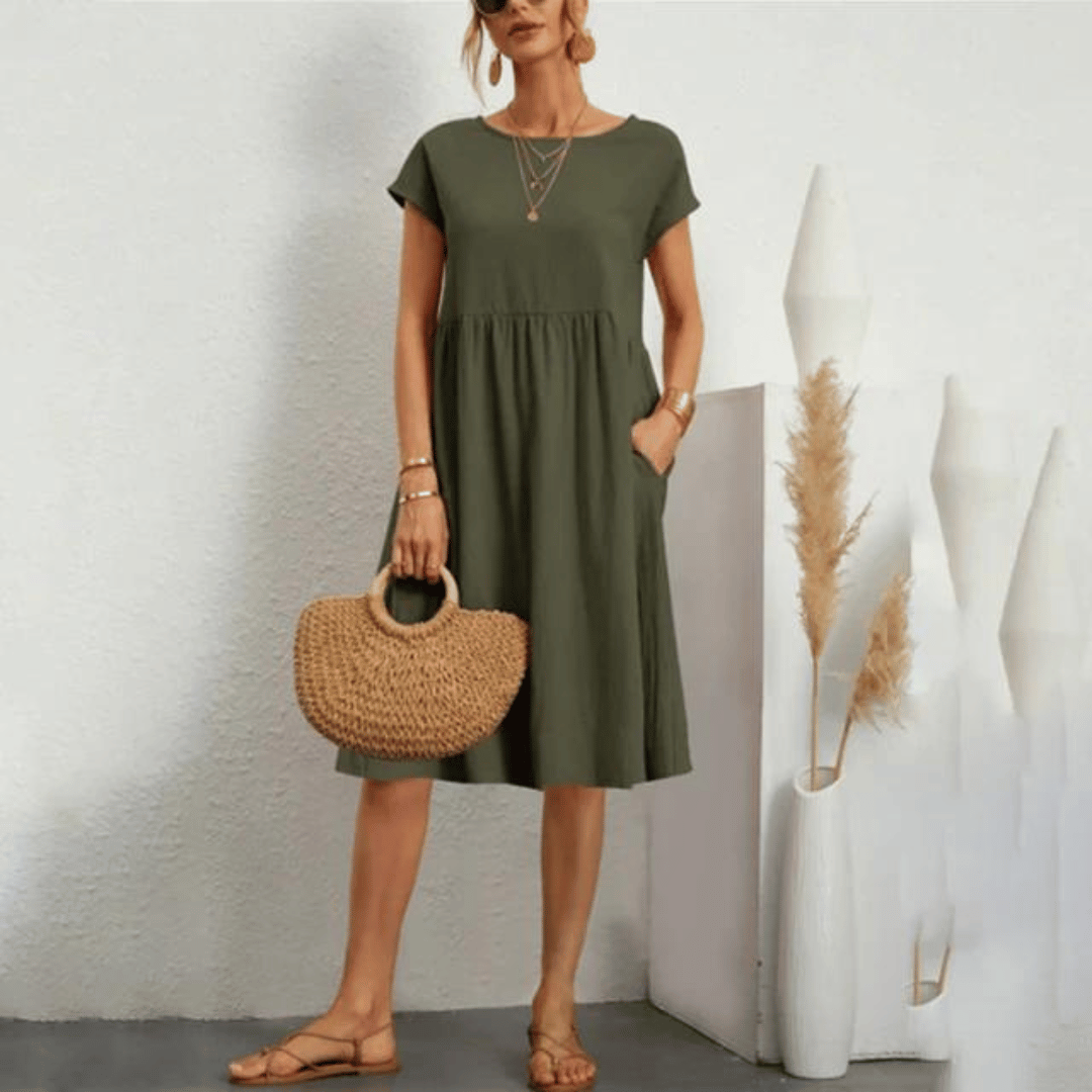 Ling™ | Cinched Waist Mini Dress with Side Pockets