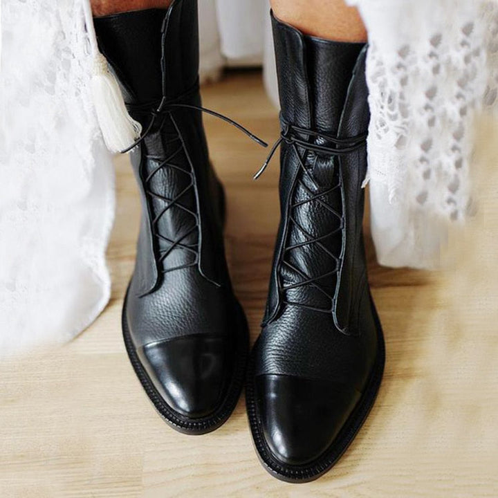 Mireille – Women's Glossy Pointed-Toe Flat Boots