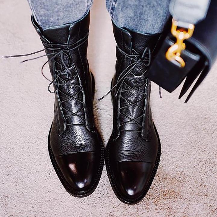 Mireille – Women's Glossy Pointed-Toe Flat Boots