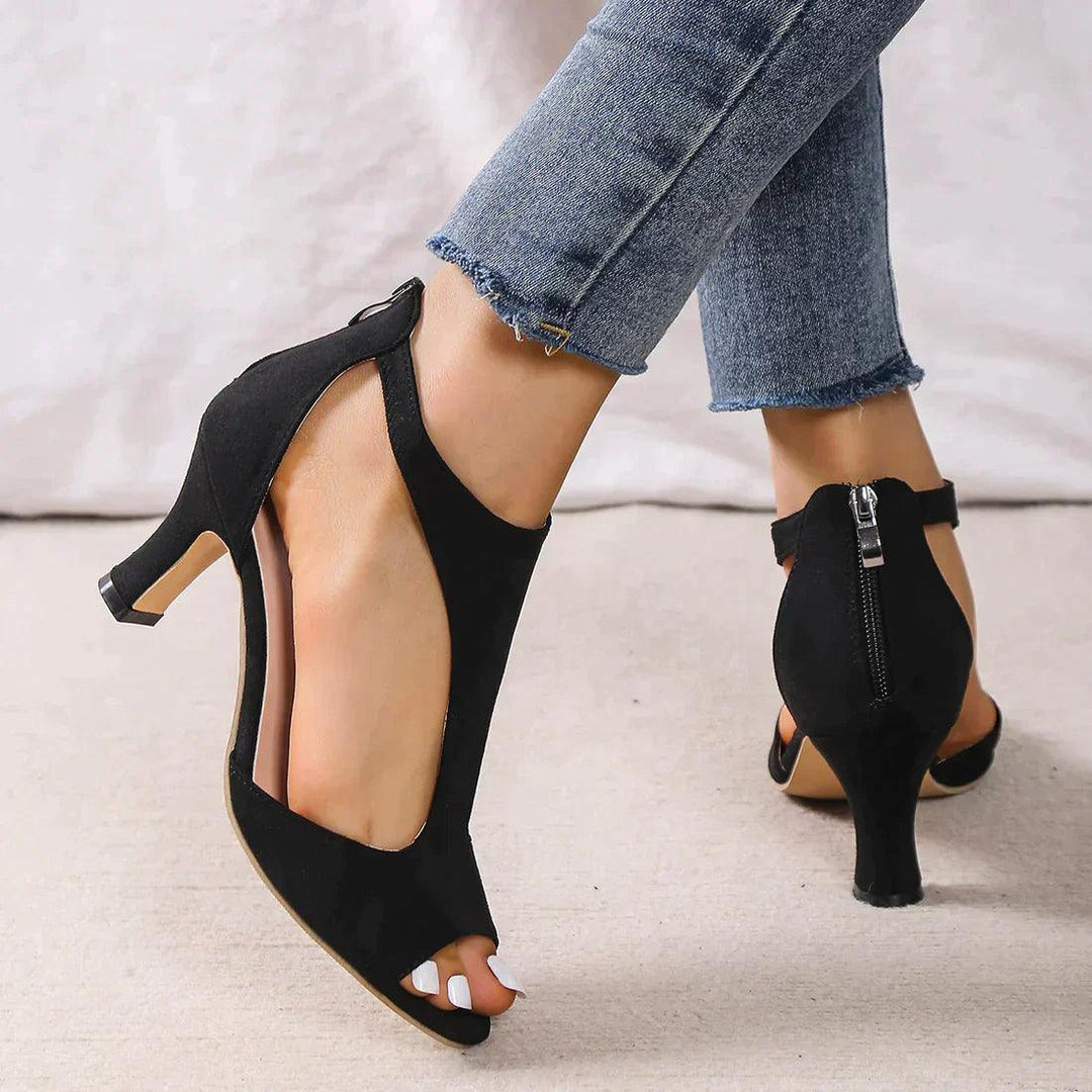 Hayley | Women's Peep-Toe Mid-Heel Sandals — Cut-Out