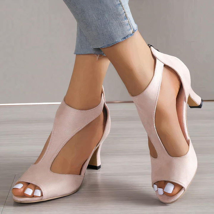 Hayley | Women's Peep-Toe Mid-Heel Sandals — Cut-Out