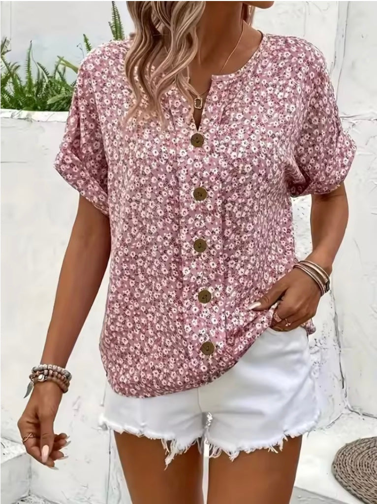 Brenda | Women's Floral Button-Front Top — Relaxed Fit