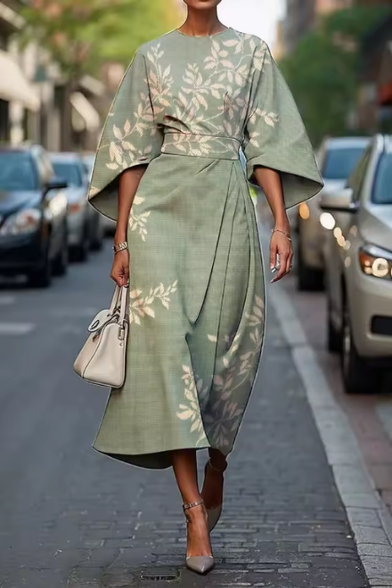 Moxlan | Women's Elegant Floral Midi Dress — Flattering Fit