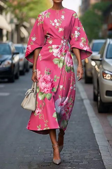 Moxlan | Women's Elegant Floral Midi Dress — Flattering Fit