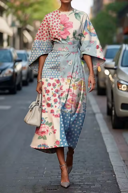 Moxlan | Women's Elegant Floral Midi Dress — Flattering Fit
