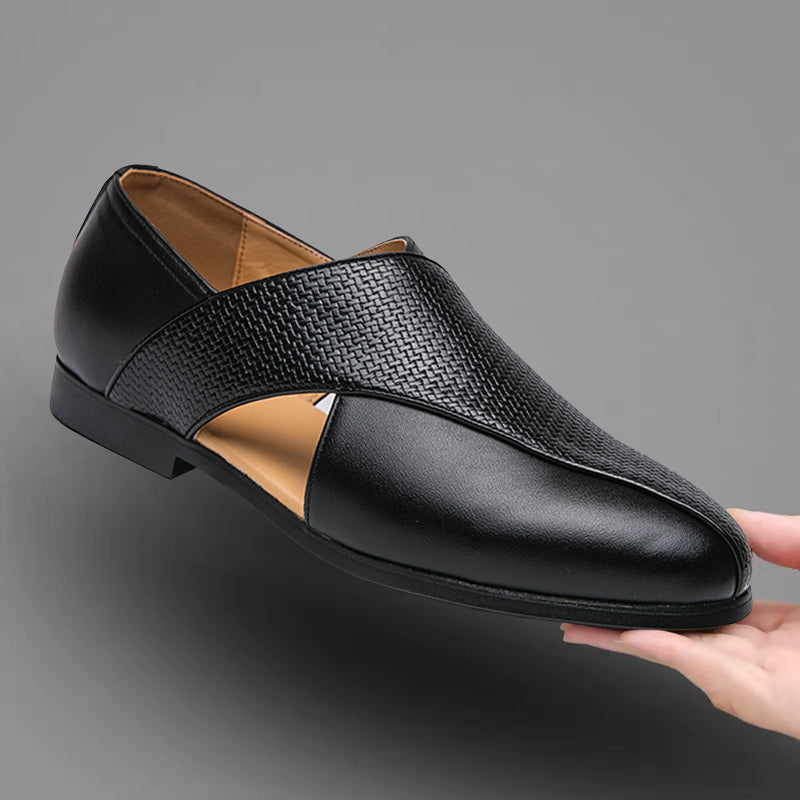 Breathable Leather Loafers — Women's Woven Summer Flat