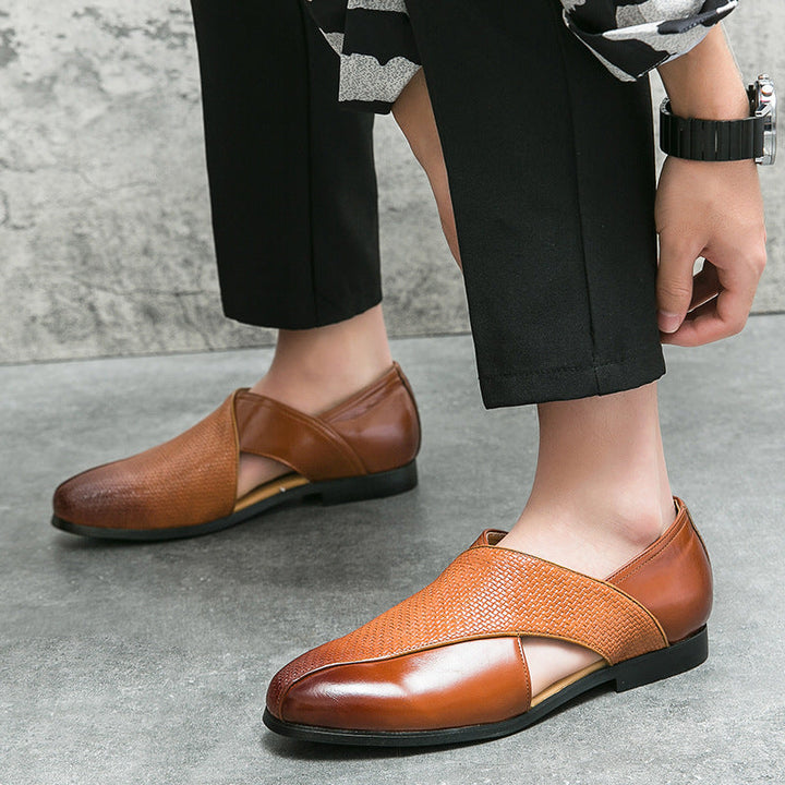 Breathable Leather Loafers — Women's Woven Summer Flat