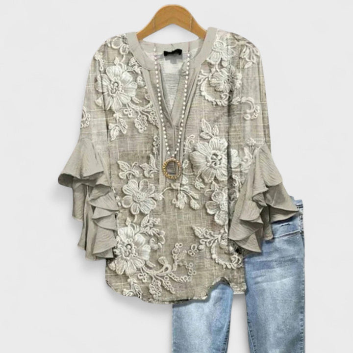 Cordelia | Women's Printed Ruffle-Sleeve Blouse — Relaxed Fit