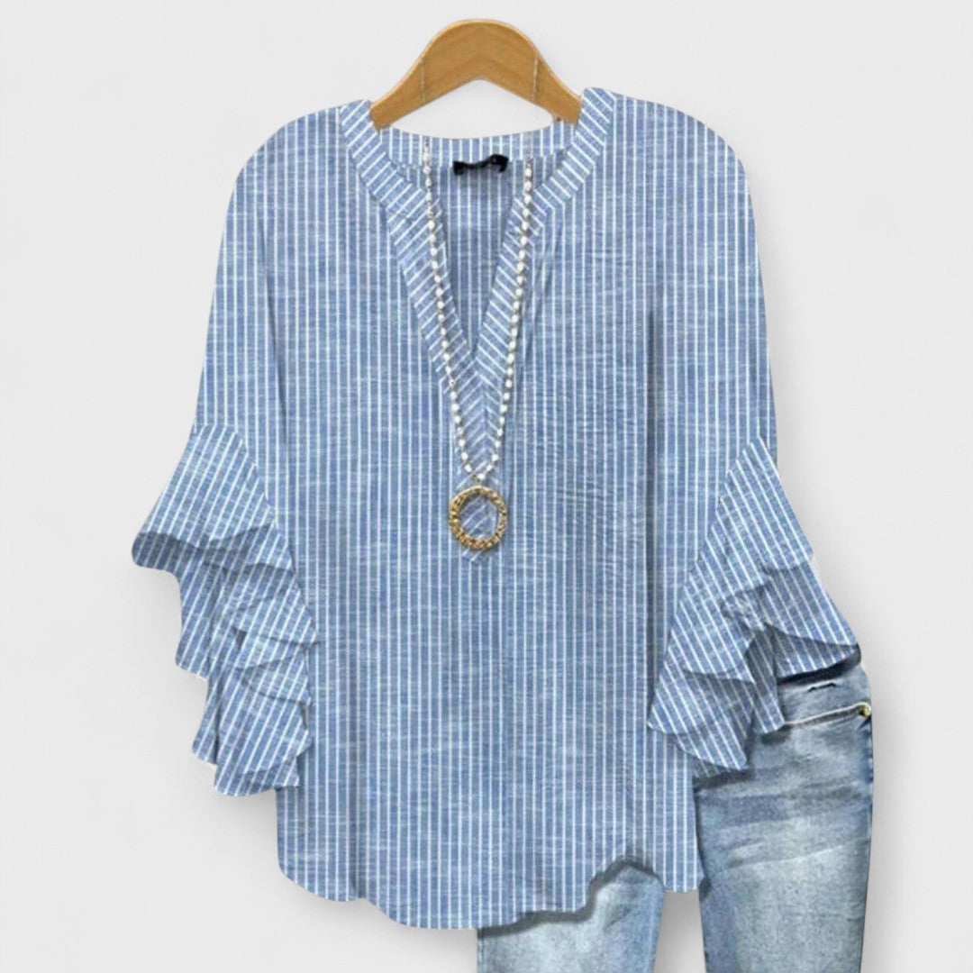 Cordelia | Women's Printed Ruffle-Sleeve Blouse — Relaxed Fit