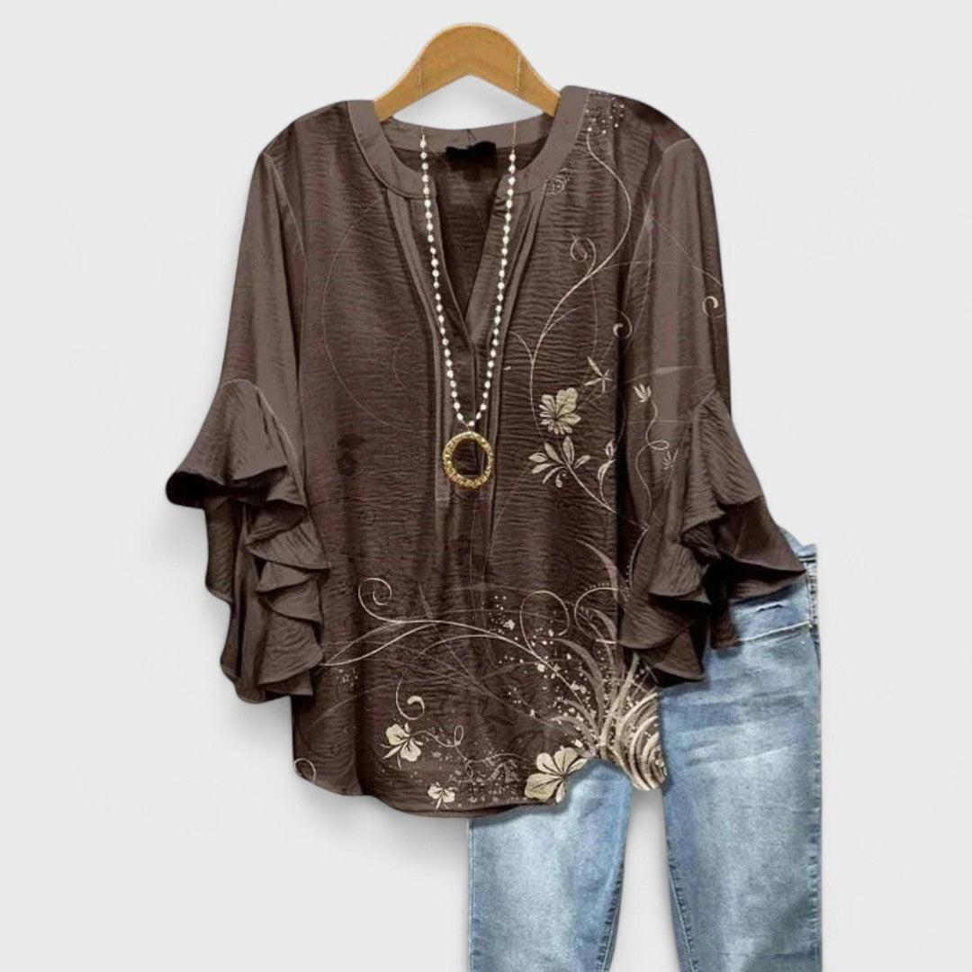 Cordelia | Women's Printed Ruffle-Sleeve Blouse — Relaxed Fit