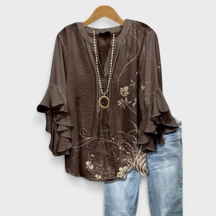 Cordelia | Women's Printed Ruffle-Sleeve Blouse — Relaxed Fit